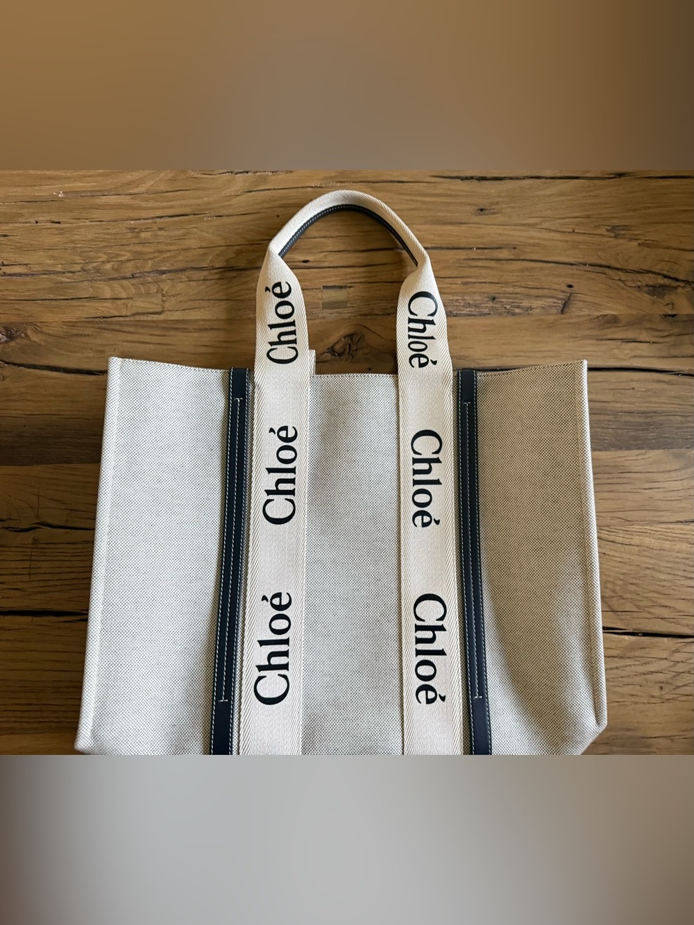 Chloe Large Woody Linen Tote - Picture 2 of 8
